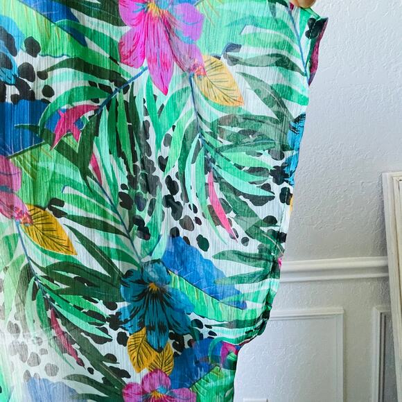 Steve Madden Green Tropical Hibiscus Mulit Color Long Kimono Cover up - Picture 6 of 7